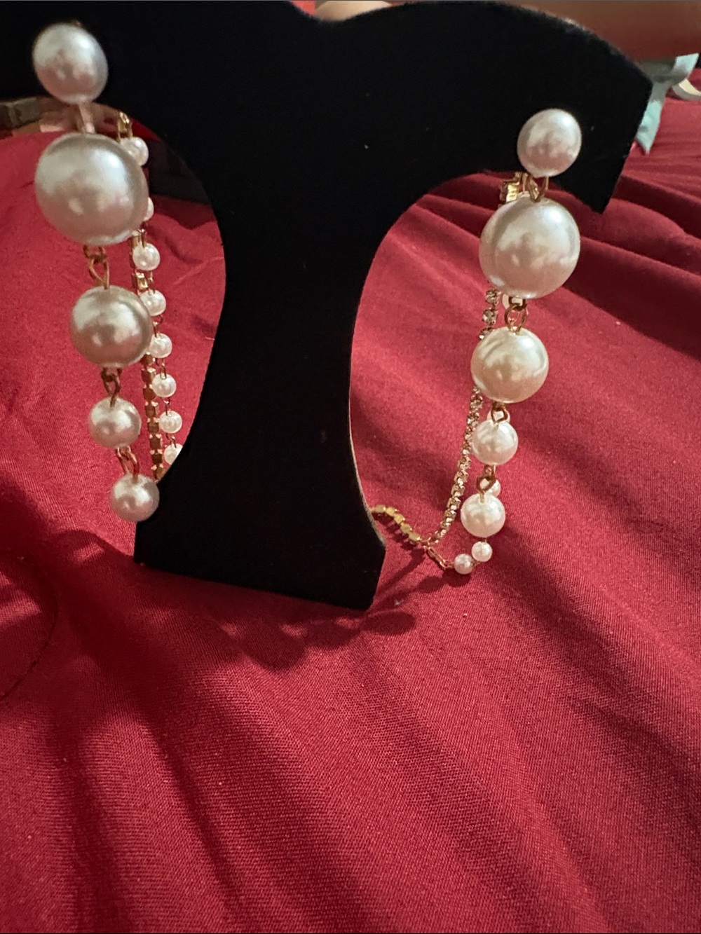 Pearl Drop Statement Earrings - Gold Tone - Picture 5 of 7